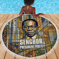 Léopold Sédar Senghor Beach Blanket President Poete Portrait Futuristic African Robotic Handshake Earth and Flowers Unity - Wonder Print Shop