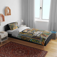 Léopold Sédar Senghor Bedding Set President Poete Portrait Futuristic African Robotic Handshake Earth and Flowers Unity - Wonder Print Shop