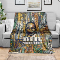 Léopold Sédar Senghor Blanket President Poete Portrait Futuristic African Robotic Handshake Earth and Flowers Unity - Wonder Print Shop