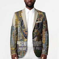 Léopold Sédar Senghor Blazer President Poete Portrait Futuristic African Robotic Handshake Earth and Flowers Unity - Wonder Print Shop