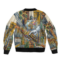 Léopold Sédar Senghor Bomber Jacket President Poete Portrait Futuristic African Robotic Handshake Earth and Flowers Unity - Wonder Print Shop