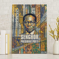 Léopold Sédar Senghor Canvas Wall Art President Poete Portrait Futuristic African Robotic Handshake Earth and Flowers Unity - Wonder Print Shop