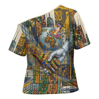 Léopold Sédar Senghor Cross Shoulder Shirt President Poete Portrait Futuristic African Robotic Handshake Earth and Flowers Unity - Wonder Print Shop