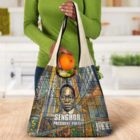 Léopold Sédar Senghor Grocery Bag President Poete Portrait Futuristic African Robotic Handshake Earth and Flowers Unity - Wonder Print Shop