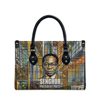 Léopold Sédar Senghor Leather Bag President Poete Portrait Futuristic African Robotic Handshake Earth and Flowers Unity - Wonder Print Shop