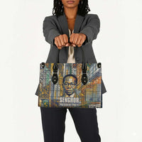 Léopold Sédar Senghor Leather Bag President Poete Portrait Futuristic African Robotic Handshake Earth and Flowers Unity - Wonder Print Shop