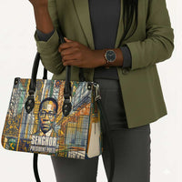 Léopold Sédar Senghor Leather Bag President Poete Portrait Futuristic African Robotic Handshake Earth and Flowers Unity - Wonder Print Shop