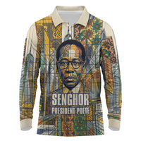 Léopold Sédar Senghor Long Sleeve Polo Shirt President Poete Portrait Futuristic African Robotic Handshake Earth and Flowers Unity - Wonder Print Shop