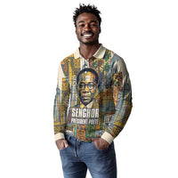 Léopold Sédar Senghor Long Sleeve Polo Shirt President Poete Portrait Futuristic African Robotic Handshake Earth and Flowers Unity - Wonder Print Shop