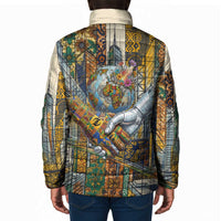 Léopold Sédar Senghor Padded Jacket President Poete Portrait Futuristic African Robotic Handshake Earth and Flowers Unity - Wonder Print Shop