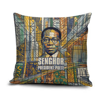 Léopold Sédar Senghor Pillow Cover President Poete Portrait Futuristic African Robotic Handshake Earth and Flowers Unity - Wonder Print Shop