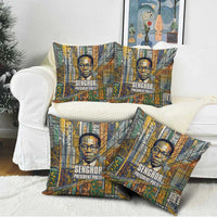Léopold Sédar Senghor Pillow Cover President Poete Portrait Futuristic African Robotic Handshake Earth and Flowers Unity - Wonder Print Shop