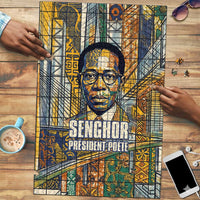 Léopold Sédar Senghor Puzzle President Poete Portrait Futuristic African Robotic Handshake Earth and Flowers Unity - Wonder Print Shop