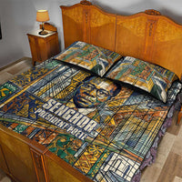 Léopold Sédar Senghor Quilt Bed Set President Poete Portrait Futuristic African Robotic Handshake Earth and Flowers Unity - Wonder Print Shop