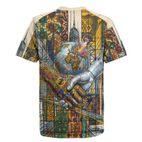 Léopold Sédar Senghor Rugby Jersey President Poete Portrait Futuristic African Robotic Handshake Earth and Flowers Unity - Wonder Print Shop