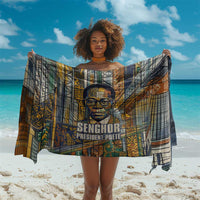 Léopold Sédar Senghor Sarong President Poete Portrait Futuristic African Robotic Handshake Earth and Flowers Unity - Wonder Print Shop