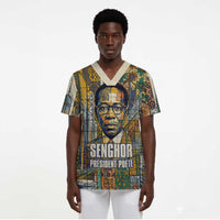 Léopold Sédar Senghor Scrub Top President Poete Portrait Futuristic African Robotic Handshake Earth and Flowers Unity - Wonder Print Shop