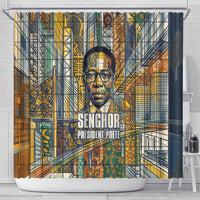 Léopold Sédar Senghor Shower Curtain President Poete Portrait Futuristic African Robotic Handshake Earth and Flowers Unity - Wonder Print Shop