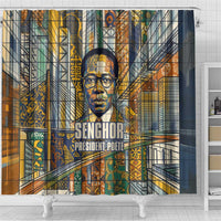 Léopold Sédar Senghor Shower Curtain President Poete Portrait Futuristic African Robotic Handshake Earth and Flowers Unity - Wonder Print Shop