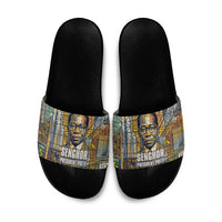Léopold Sédar Senghor Slide Sandals President Poete Portrait Futuristic African Robotic Handshake Earth and Flowers Unity - Wonder Print Shop