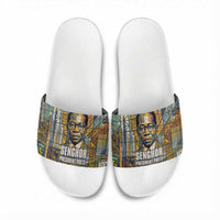 Léopold Sédar Senghor Slide Sandals President Poete Portrait Futuristic African Robotic Handshake Earth and Flowers Unity - Wonder Print Shop
