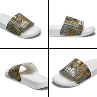 Léopold Sédar Senghor Slide Sandals President Poete Portrait Futuristic African Robotic Handshake Earth and Flowers Unity - Wonder Print Shop