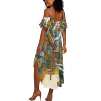 Léopold Sédar Senghor Summer Maxi Dress President Poete Portrait Futuristic African Robotic Handshake Earth and Flowers Unity - Wonder Print Shop