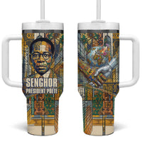 Léopold Sédar Senghor Tumbler With Handle President Poete Portrait Futuristic African Robotic Handshake Earth and Flowers Unity - Wonder Print Shop