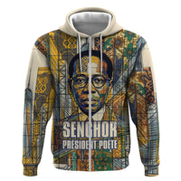 Léopold Sédar Senghor Zip Hoodie President Poete Portrait Futuristic African Robotic Handshake Earth and Flowers Unity - Wonder Print Shop