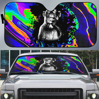 Funny Psychedelic Monkey Thinker Auto Sun Shade Trippy Curiosity Vibes