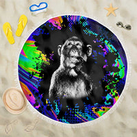 Funny Psychedelic Monkey Thinker Beach Blanket Trippy Curiosity Vibes