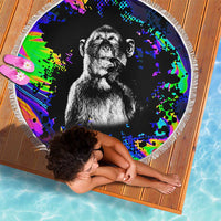 Funny Psychedelic Monkey Thinker Beach Blanket Trippy Curiosity Vibes