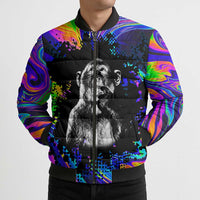 Funny Psychedelic Monkey Thinker Bomber Puffer Jacket Trippy Curiosity Vibes