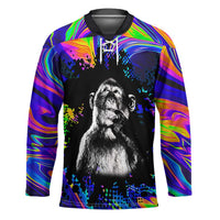 Funny Psychedelic Monkey Thinker Hockey Jersey Trippy Curiosity Vibes