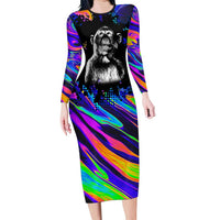 Funny Psychedelic Monkey Thinker Long Sleeve Bodycon Dress Trippy Curiosity Vibes