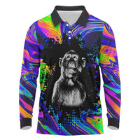 Funny Psychedelic Monkey Thinker Long Sleeve Polo Shirt Trippy Curiosity Vibes