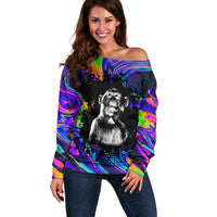 Funny Psychedelic Monkey Thinker Off Shoulder Sweater Trippy Curiosity Vibes