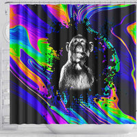 Funny Psychedelic Monkey Thinker Shower Curtain Trippy Curiosity Vibes