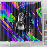 Funny Psychedelic Monkey Thinker Shower Curtain Trippy Curiosity Vibes