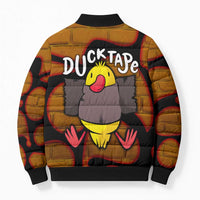 Funny Duck Tape Pun Art Bomber Puffer Jacket Quirky Cartoon Duck Humor