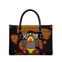 Funny Duck Tape Pun Art Leather Bag Quirky Cartoon Duck Humor