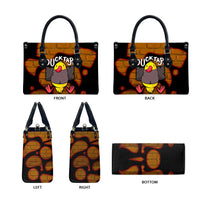 Funny Duck Tape Pun Art Leather Bag Quirky Cartoon Duck Humor