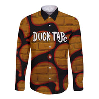 Funny Duck Tape Pun Art Long Sleeve Button Shirt Quirky Cartoon Duck Humor