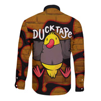 Funny Duck Tape Pun Art Long Sleeve Button Shirt Quirky Cartoon Duck Humor