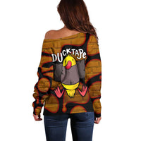 Funny Duck Tape Pun Art Off Shoulder Sweater Quirky Cartoon Duck Humor