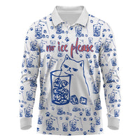No Ice Please Cat Long Sleeve Polo Shirt Grumpy Cat with Drink Humor