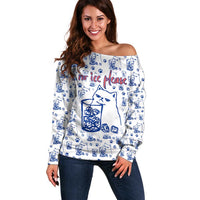 No Ice Please Cat Off Shoulder Sweater Grumpy Cat with Drink Humor