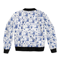 No Ice Please Cat Sleeve Zip Bomber Jacket Grumpy Cat with Drink Humor