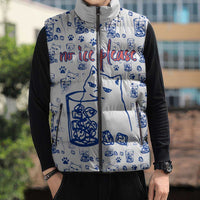 No Ice Please Cat Sleeveless Puffer Jacket Grumpy Cat with Drink Humor