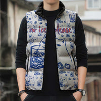 No Ice Please Cat Sleeveless Puffer Jacket Grumpy Cat with Drink Humor